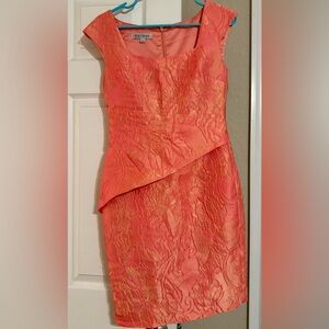 Kay Unger Coral and Gold Textured Dress